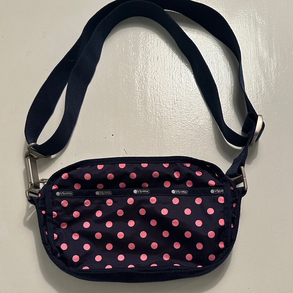 Lesportsac Navy Crossbody with Pink Polka Dots - NWOT